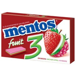 Mentos Gum 3 Fruit Erdbeere-Grüner Apfel-Himbeere /12er Display